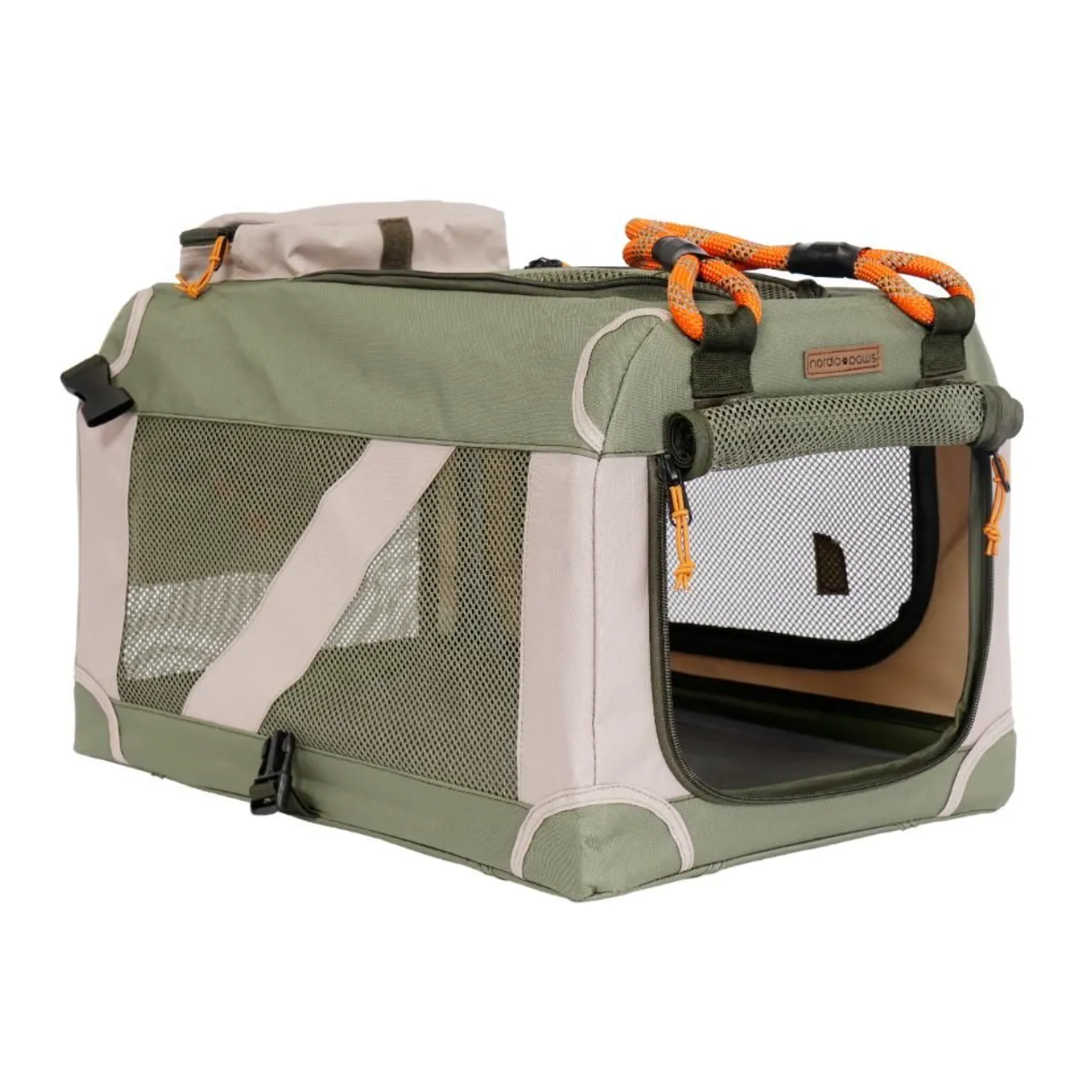 Nordic Paws Foldbart luksus hundebur i stof Army M - komfort og ro